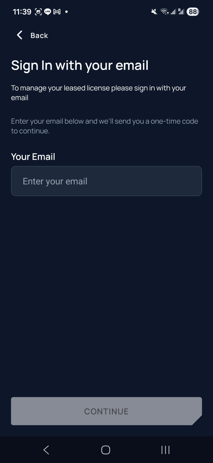 Unity app sign in with email — enter email address