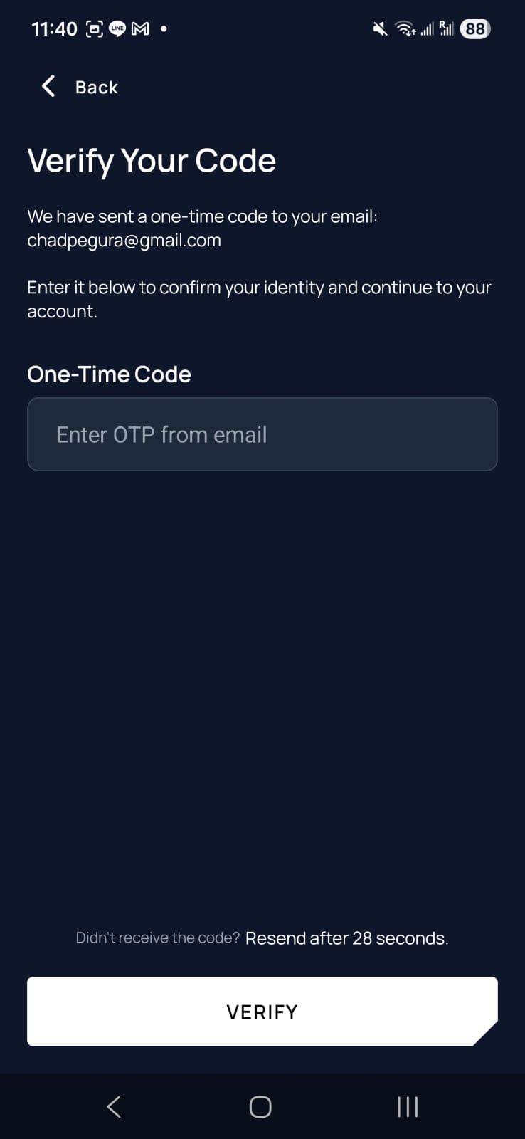 Unity app verify your OTP code