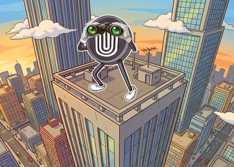 Unity Scout character scanning the city from a rooftop with binoculars