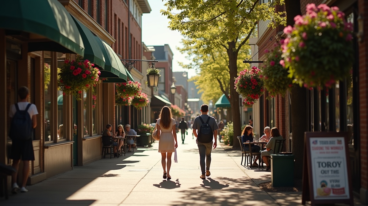 Bellingham downtown storefront on a sunny day with foot traffic