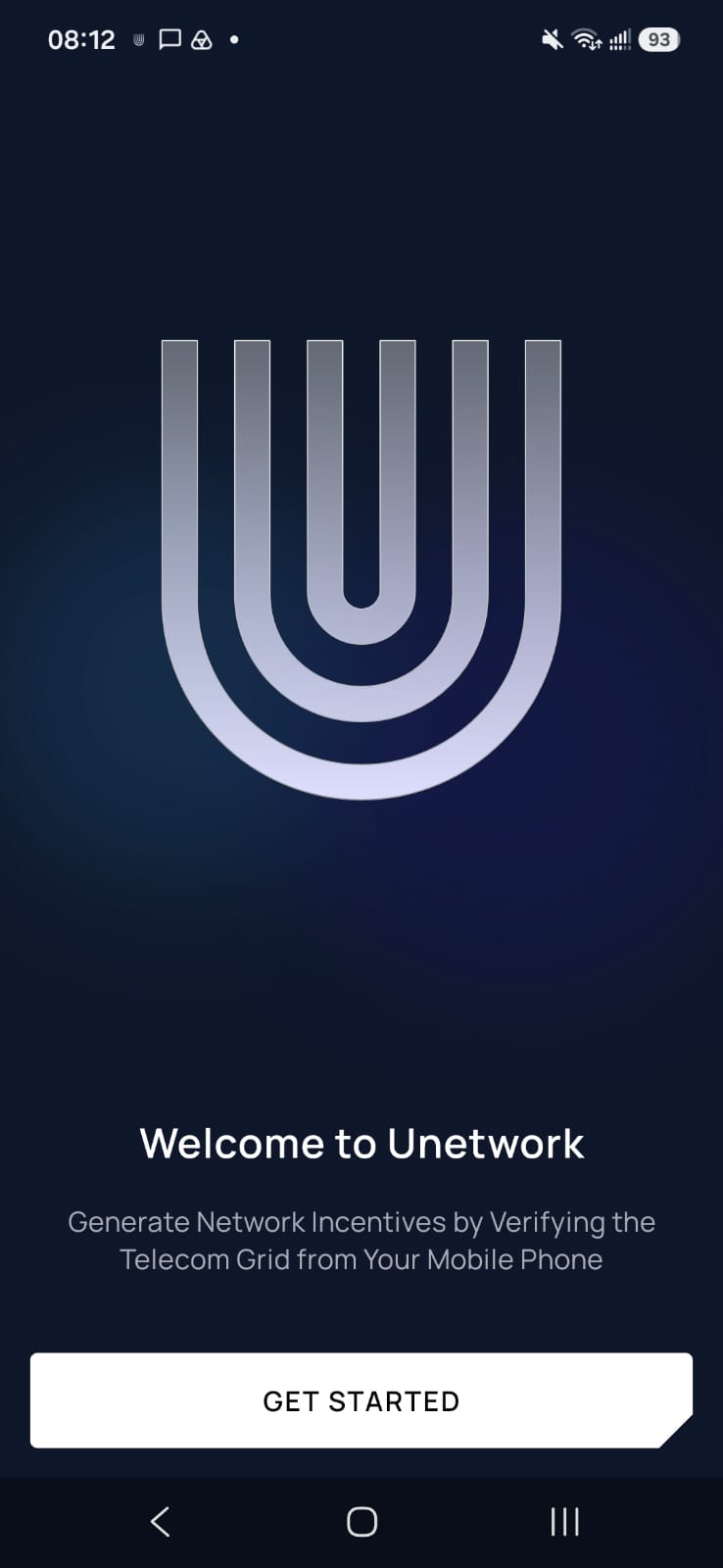 Unetwork app welcome screen